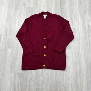 VINTAGE 90s Jacobson's  Pure Wool Cardigan Sweater Size Small S Women's Red 1990
